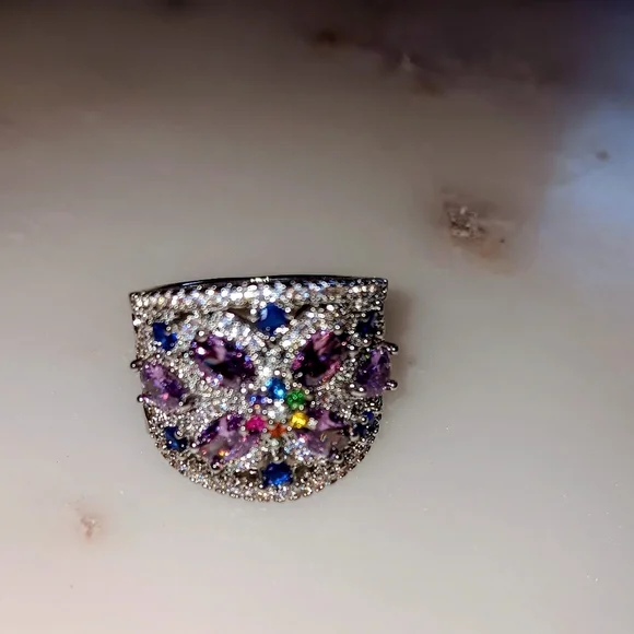 Milticolor ring Ss 9 Sterling Silver gemstones Gift Box - Picture 3 of 3